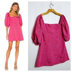 LPA Mini Dress Womens Size S Carly Pink Puff Sleeve Magenta Square Neck Revolve